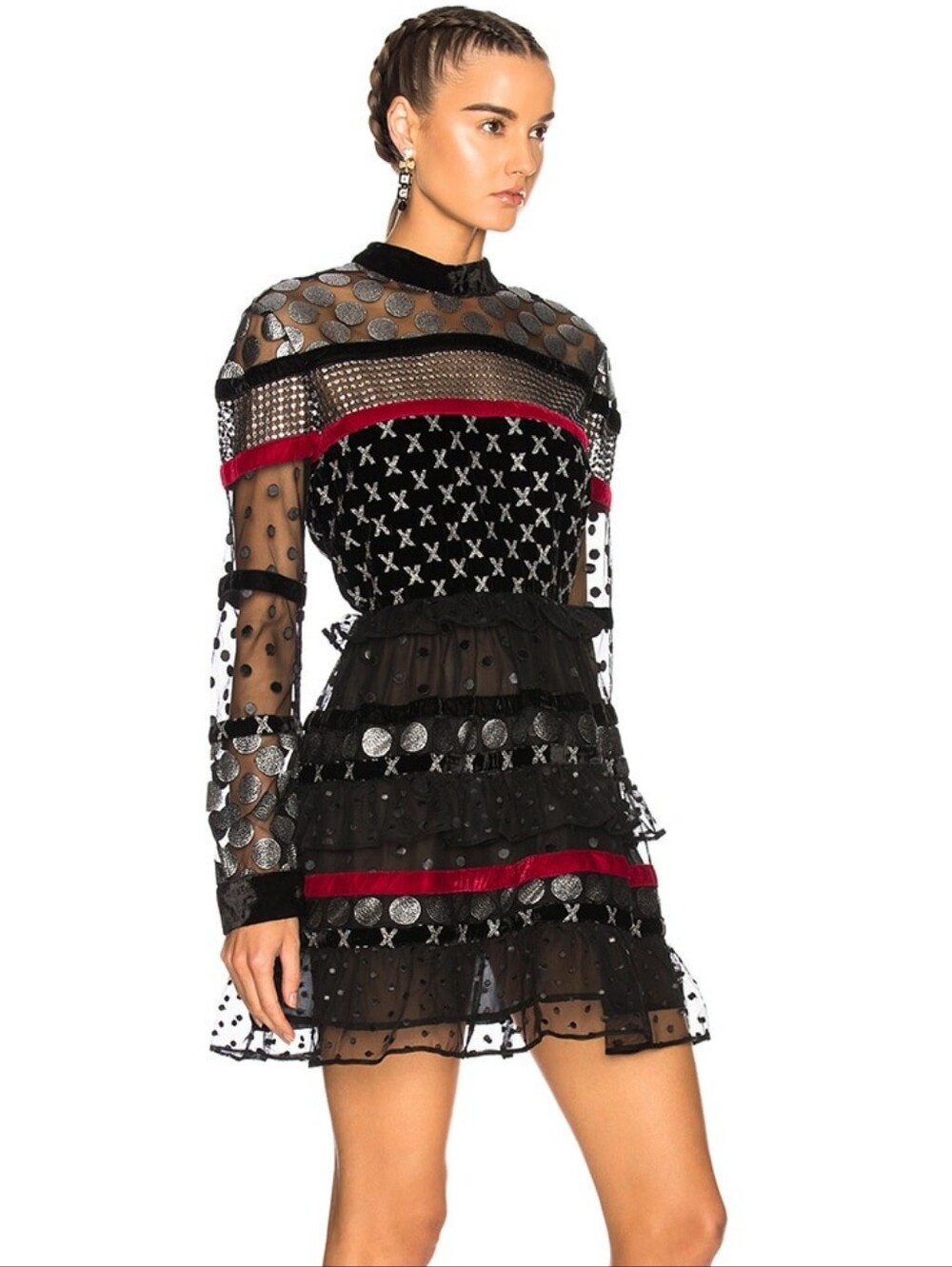 Dodo Bar Or Black Embellished Tulle Mini Dress Silver Appliqué – Size 42 (US 10)